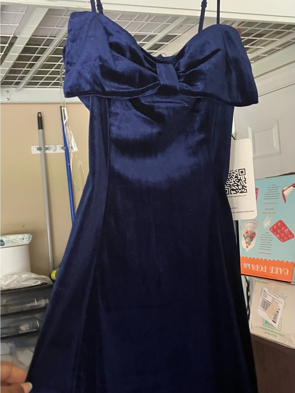 Emerald Sundae Navy Strapless Velvet Dress with Bow